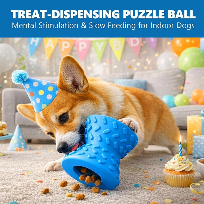 Dog Puzzle Toys, Treat-Dispensing Puzzle Ball for Small & Medium Dogs – Interactive Rolling Rubber Toy for Training, Mental Stimulation & Slow Feeding