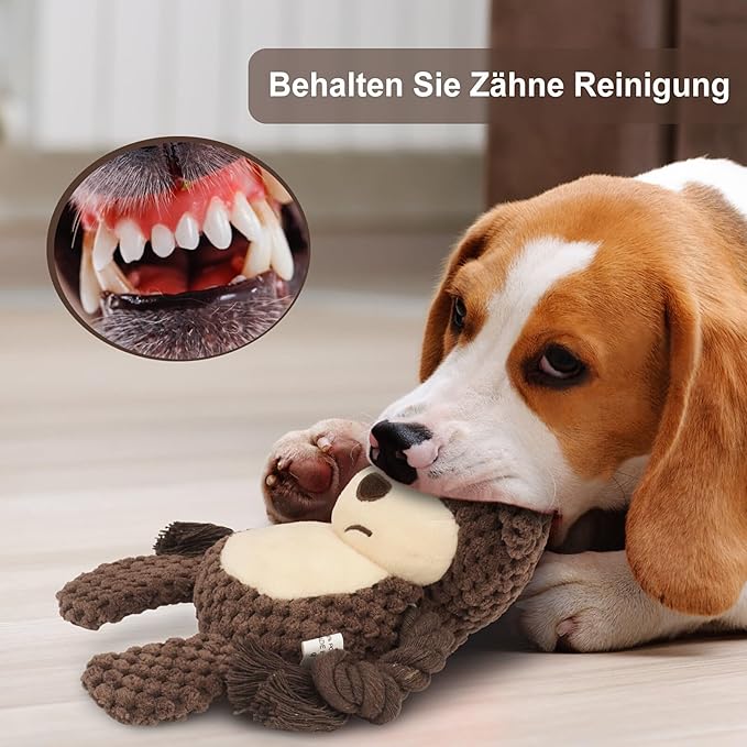 Dog Toys, Dog Squeaker Toys with Crinkle Paper, Stuffed Animal Dog Plush Chewing Toy, Cotton Rope Interactive Toys for Puppy, Small, Middle Dogs (Brown Monkey)