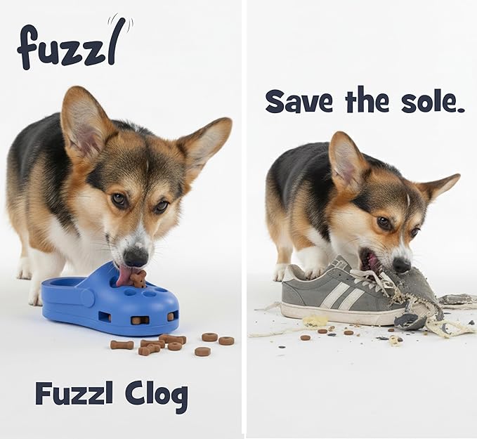 Shoe Dog Toy Puzzle Treat Toy – Natural Rubber Chew Toy – Durable, Interactive Enrichment Feeder – Eco-Friendly, Non-Toxic & Dishwasher Safe – Blue