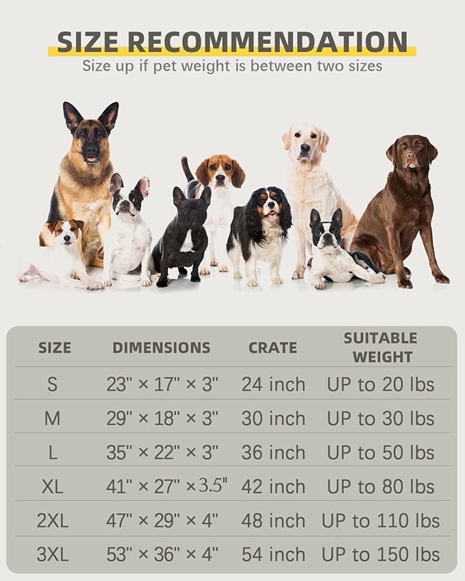 Orthopedic Dog Beds for Extra Large Dogs Waterproof Pet Mattress with Removable Washable Cover and Non-Slip Bottom, Quilting Bed for Crate, 47x29 Inch, Dark Gray