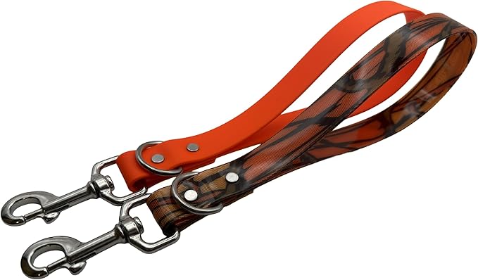 2 Pack - 14in Short Dog Leash with 1000lb Strength, Stainless Hardware - Training Leash for Dogs (2 Pack - Neon Orange & High Gloss Camo)