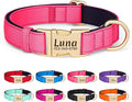 PET ARTIST Personalized Dog Collars, Colorful Pink Custom Dog Collar with Silent Engraved ID Tag, Lightweight Breathable Nylon & Soft Padded, Matching Leash & Poop Bag for Small Dogs,Fit 10-15"