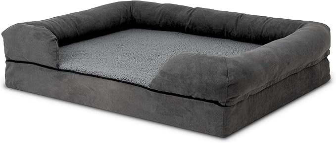 The Dog’s Bed Orthopedic Memory Foam Dog Bed with Bolsters, Plush Fabric, Grey Plush, Large (No Logo)