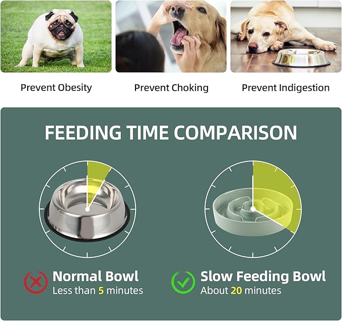 Ceramic 1.2 Cup Raised Slow Feeder Dog Bowl Set, Elevated Wooden Stand for Medium and Small Dog, 7.3inch Puzzle Slow Dish, Preventing Choking(Light Green, Single Bowl+ Stand)