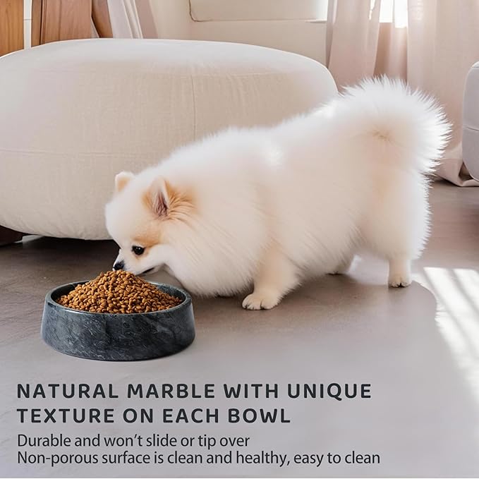 Black Marble Dog Bowl, Non-Slip Non-Tipping Heavy Dog Food Bowl, Large Weighted Stone Dish, Natural Marble Pet Water Bowl, Easy to Clean, Present for Cat & Dog Lovers, Holds 6 Cups(6 lbs)