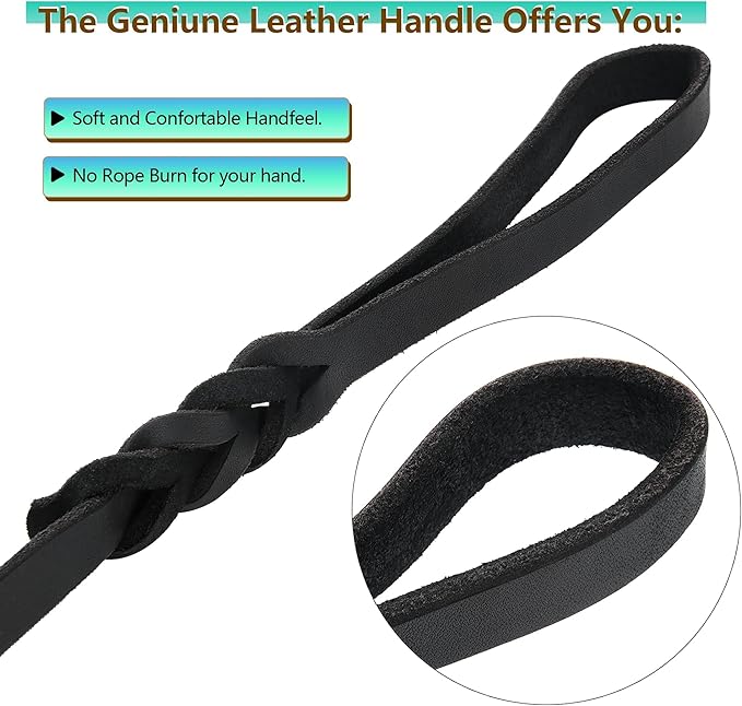 Genuine Leather Dog Leash - Heavy Duty Dog Training Leashes for Large Breed Dogs and Medium Dogs - 4FT / 5FT / 5.6FT Long with Color Black and Brown