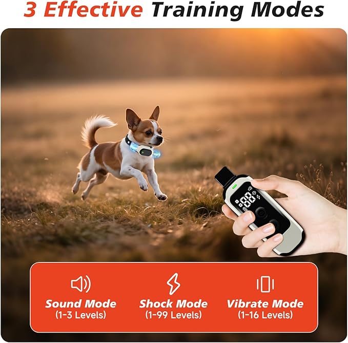 Small Dog Training Collar with Remote, Shock Collar for Small Dogs 5–15lbs & Medium Large Dogs, 3 Modes, Waterproof, Rechargeable, 1968ft Range (White)