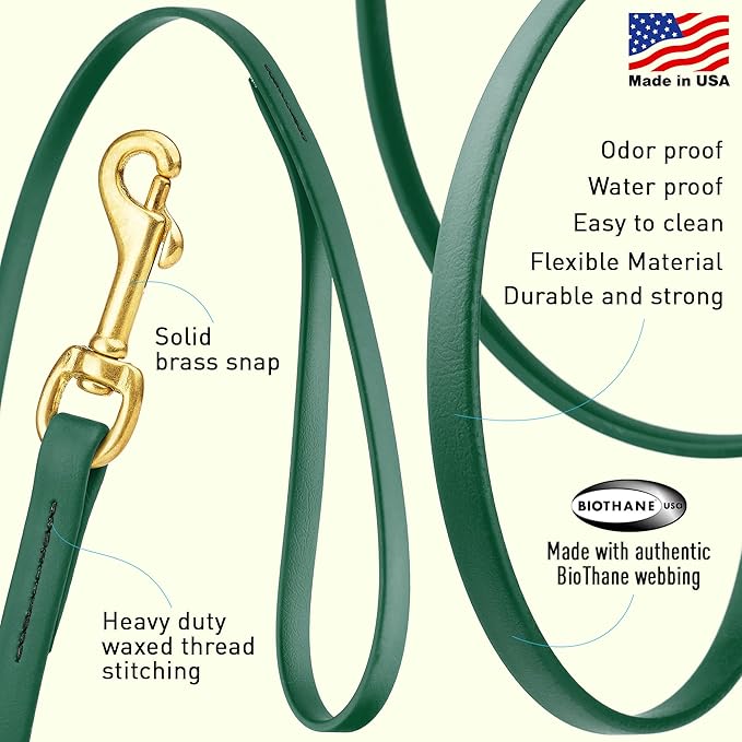 Viper Biothane K9 Working Dog Leash Waterproof Lead for Tracking Training Schutzhund Odor-Proof Long Line with Solid Brass Snap for Puppy Medium and Large Dogs, 33ft Hunter Green