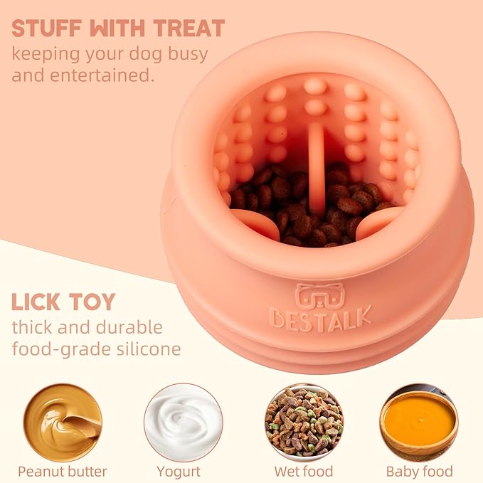 Dog Enrichment Treat Toy, Long-Lasting Wobbly Interactive Freeze Lick Toys for Dogs, Stuffable Puzzle Feeder Toy for Boredom, Silicone Treat Dispensing Chew Toy (Pastel Orange,M)