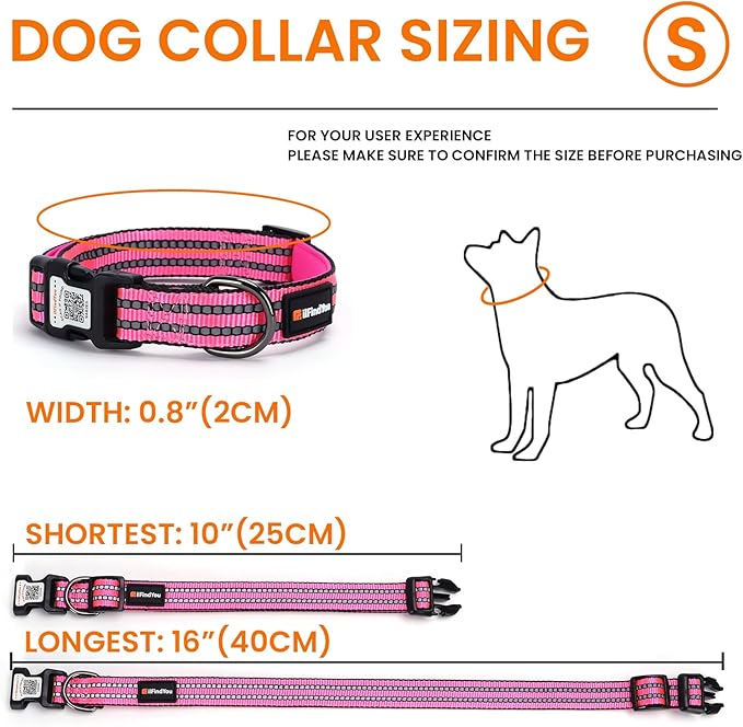 Reflective Dog Collar with QR Code Tag, Personalized Dog Collar, Safety Night Visibility, Anti-Loss Function (Rose Red, Small)