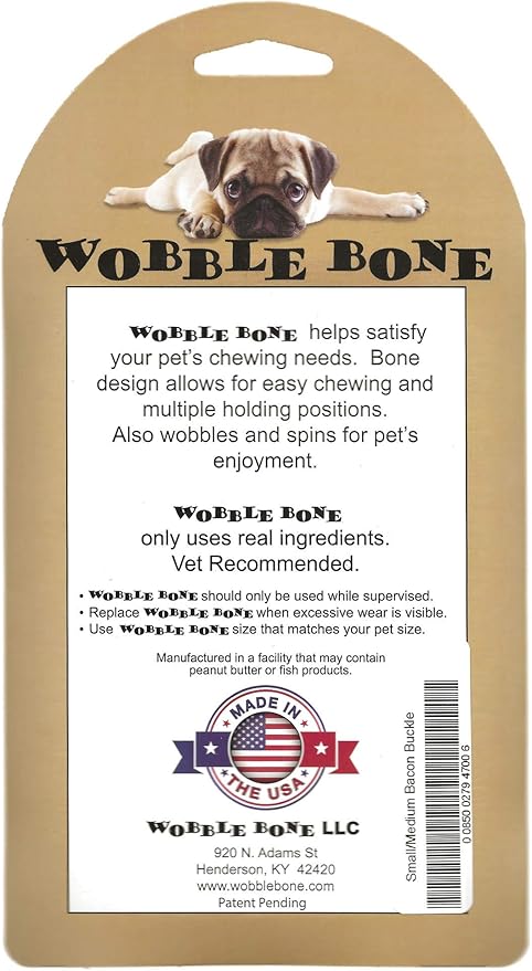 Bacon Buckle - Delicious & Fun Bacon Dog Chew Toy - Tough Long Lasting Dog Bones Made in USA- Small/Medium Sized Dogs Up to 30 LBS, 3” X 5”