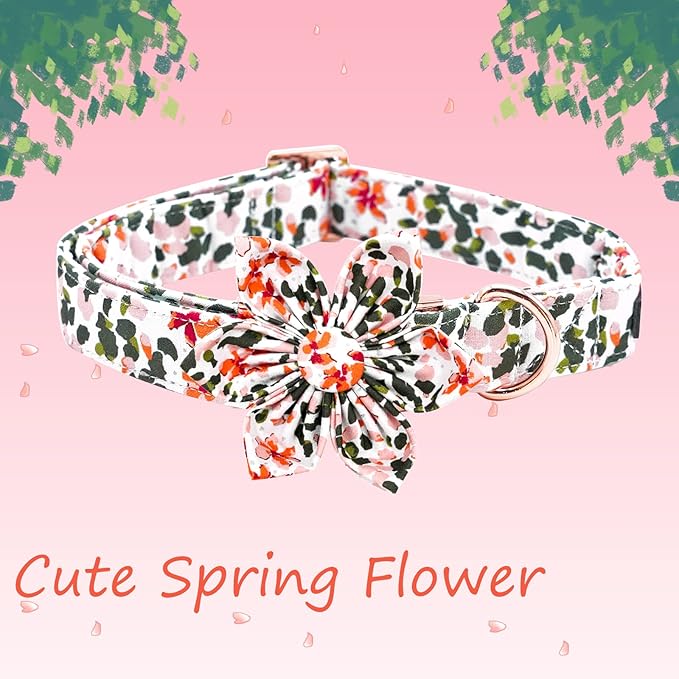 Elegant Little Tail Pink Flower Dog Collar with Bowtie, Spring Flower Cute Pink Pet Collar Bow, Adjustable Dog Collar for Large Dogs