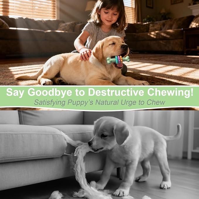 Puppy Chew Toys, Indestructible Dog Toys for Aggressive Chewers - Small & Medium Breed, Durable Rubber Chew Bone Toy for Small Dogs, Puppy Toys for Teething, Anxiety & to Keep Busy
