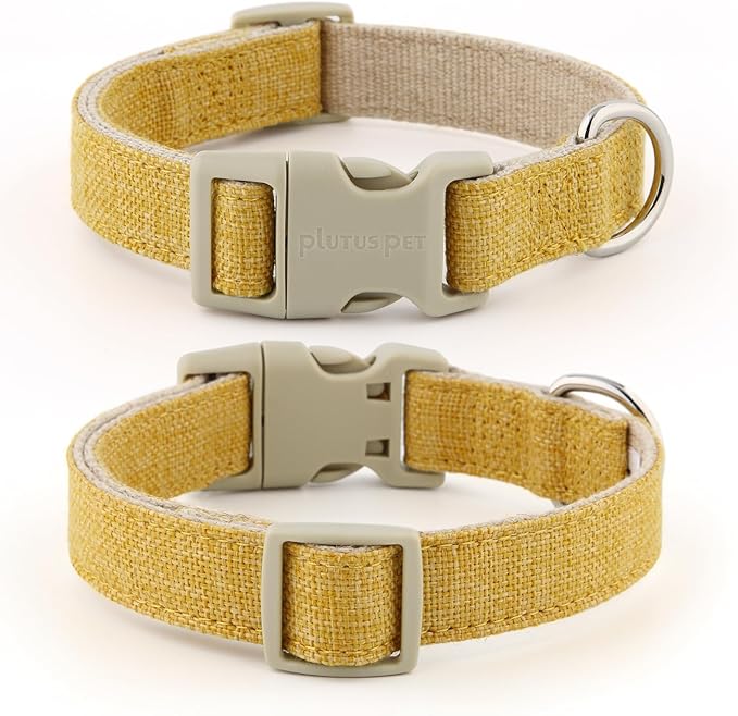 Plutus Pet Cotton Hemp Dog Collar and Leash Set, Adjustable Collar for Small, Medium, and Large Dogs, Heavy Duty and Soft on Skin, Yellow, XL