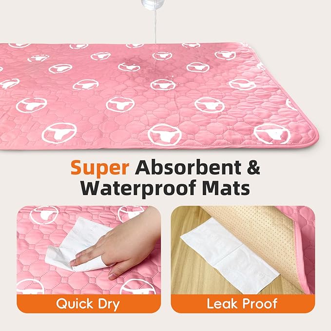 PJYuCien Washable Dog Playpen Mat, 36”x 36” Pink, Leak-Proof Reusable Puppy Pee Pads, Non-Slip Pee Mat for Whelping Pads, Crate, Potty Training, Puppy Playpen (Note: Mat Only, Playpen Not Included)
