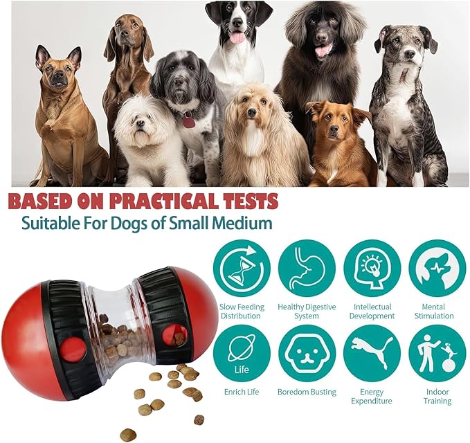 Dog Food Puzzle Toys, Adjustable Dog Treat Dispensing Dogs Toys, Interactive Chase Slow Feeder for Boredom and Stimulating, IQ Training for Small Medium Dogs
