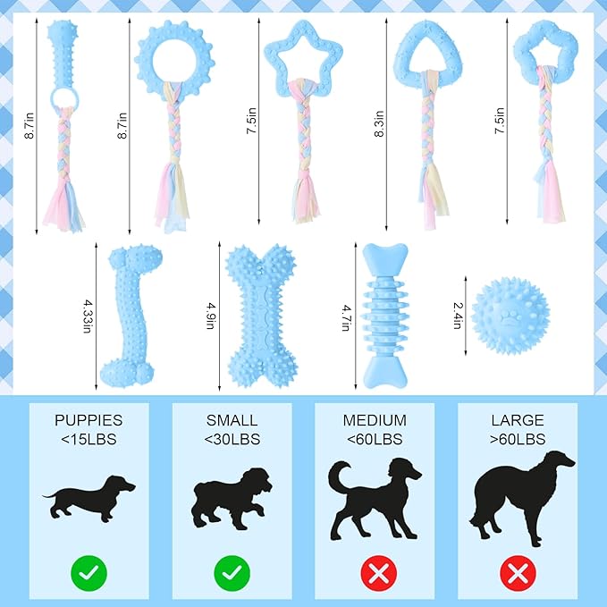 9 Pack Puppy Chew Toys for Teething Puppy Teething Chew Toys for 0-6 Months Suitable for Female Small Dogs(Blue)