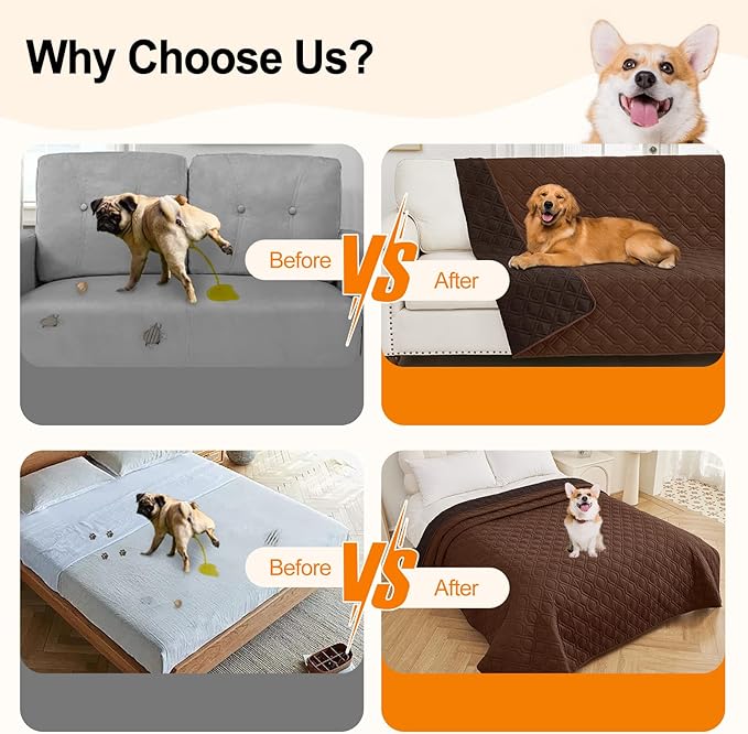 Smiry Reversible Waterproof Couch Covers for Sofa, Washable Dogs Pet Couch Covers for 3 Cushion Sofa Pet Friendly, Water Resistant Furniture Protector Slipcover, Geometric (82"x120", Brown/Chocolate)