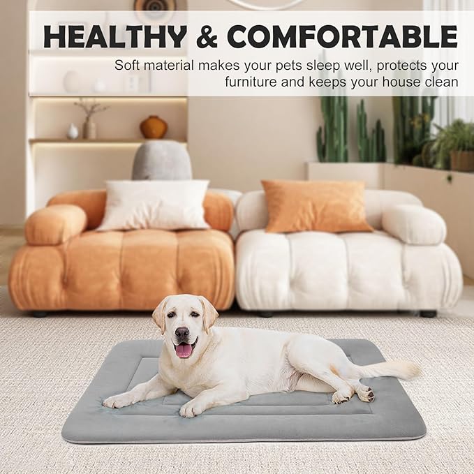 JoicyCo Dog Bed Soft Dog Crate Bed Pad Mat, 48 in Non Slip Bottom Washable Beds for Extra Large Dogs, Pet Bed Mattress Kennel Pad, Clay Gray