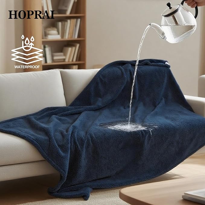 Waterproof Pet Blanket for Medium Large Dogs Washable Fluffy Thick Jacquard Shag Fleece Warm Sherpa Pet Blanket Cats Puppy Couch Protection (Navy Blue L57*65inches)