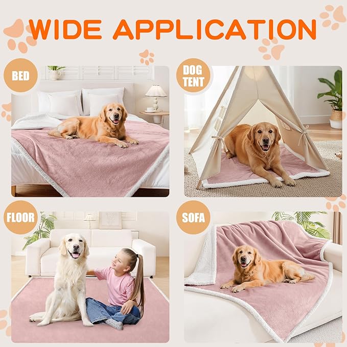 Smiry Waterproof Blanket Throw for Large Dogs Cats, Soft Reversible Dog Blanket for Sofa Couch Bed, Washable Leakproof Sherpa Fleece Furniture Couch Protector(30"x40", Pink/White)