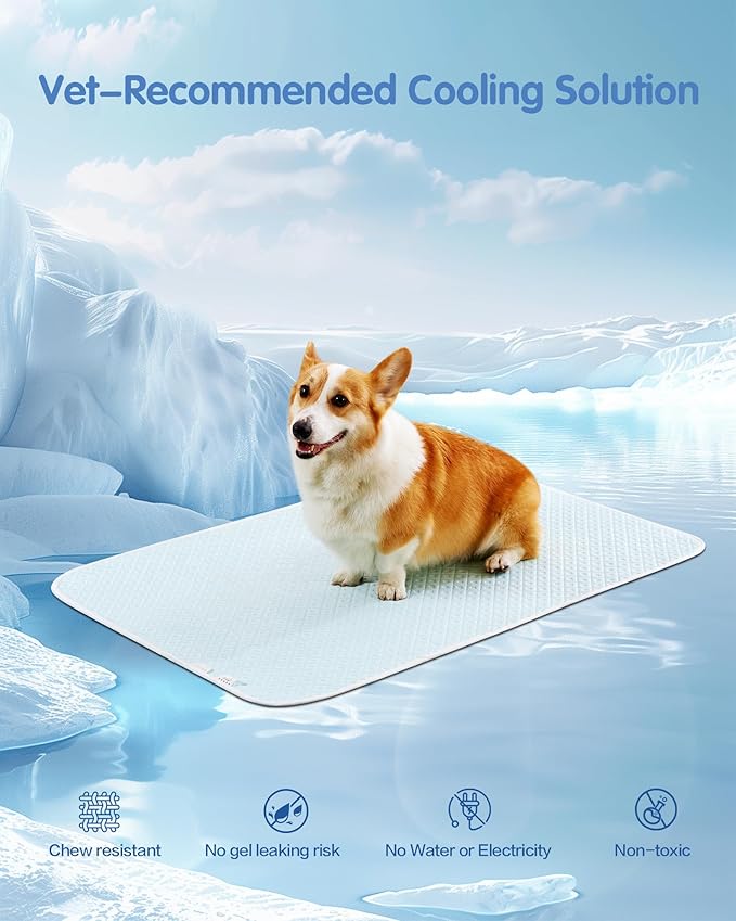Dog Cooling Mat - Instant Cooling Pet Bed for Dogs & Cats, 6-12°F Drop, Non-Toxic & Machine Washable, Anti-Slip Bottom, Cool Mat for Indoor & Travel Use Light Blue 36" x 24"