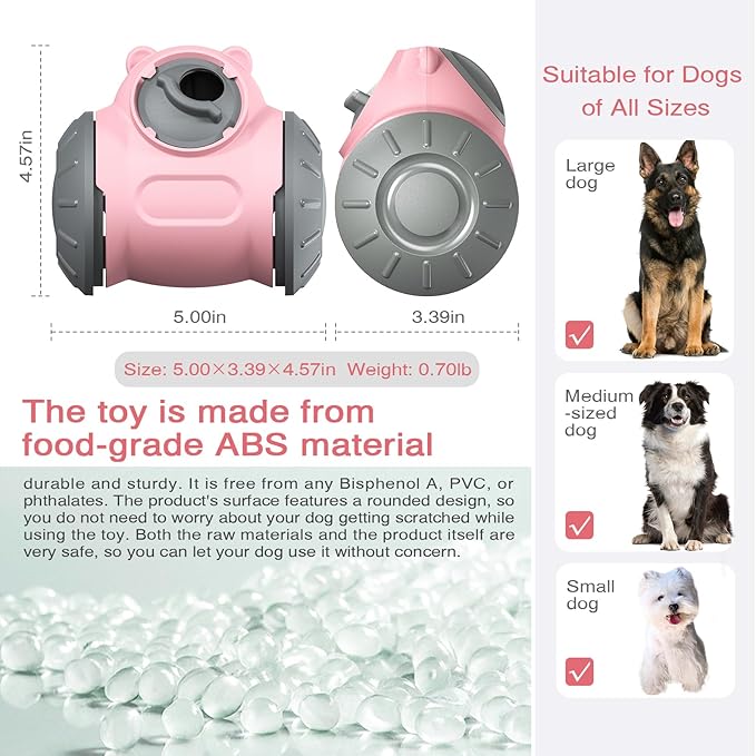 1pcs Interactive Dog Dispenser Toy - Premium Food for Smart Dogs - Adjustable Food Puzzle for Small Medium and Large Dogs for Large/Medium/Small Aggressive Chewers Breed Pet Cat Color Pink