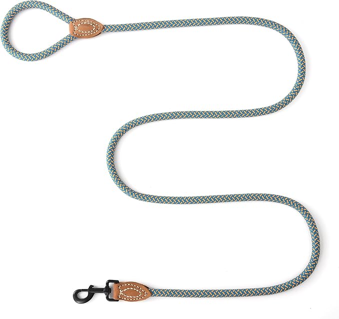 Mile High Life Rope Leash with Genuine Leather Connection, 6 FT/5 FT/4 FT, Heavy Duty Dog Leash for Medium & Large Dogs (Peacock Blue, 72 Inch)