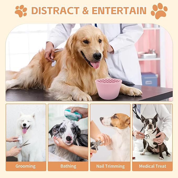 Dog Lick Bowl,Anxiety Relief Non-Slip Silicone Treat Bowl,Durable Long-Lasting Enrichment Slow Feeder Licking Mat for Small Medium Large Breed,Freezable BPA Free Silicone Dishwasher Safe-Pink
