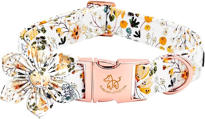 Elegant little tail Dog Collar, Floral Print Spring Pet Collars with Flower Pet Gift Girl Flower Collar Female Adjustable Dog Collars for X-Large Dogs