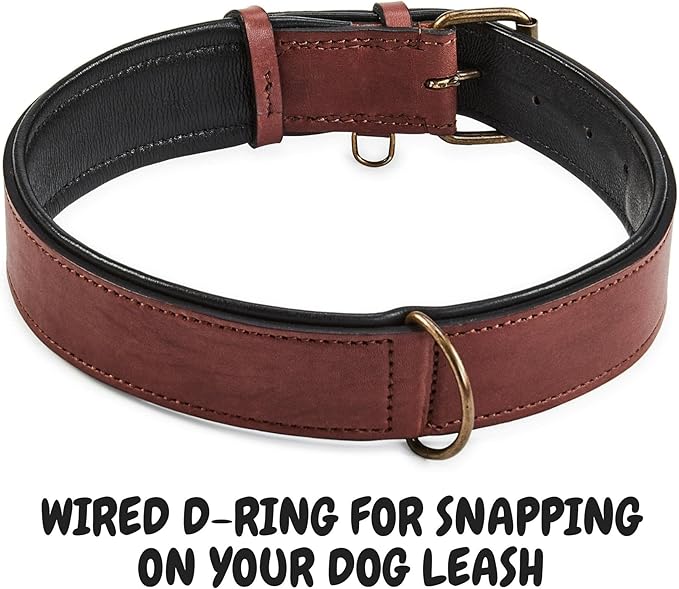 Real Leather Dog Collar Padded Soft Interiors with Premium Vintage Look Handcrafted Heavy Duty with Tag Ring for Small Medium and Large Pets (X-Large (1.75" Wide for 20" - 24" Neck), Oxblood)