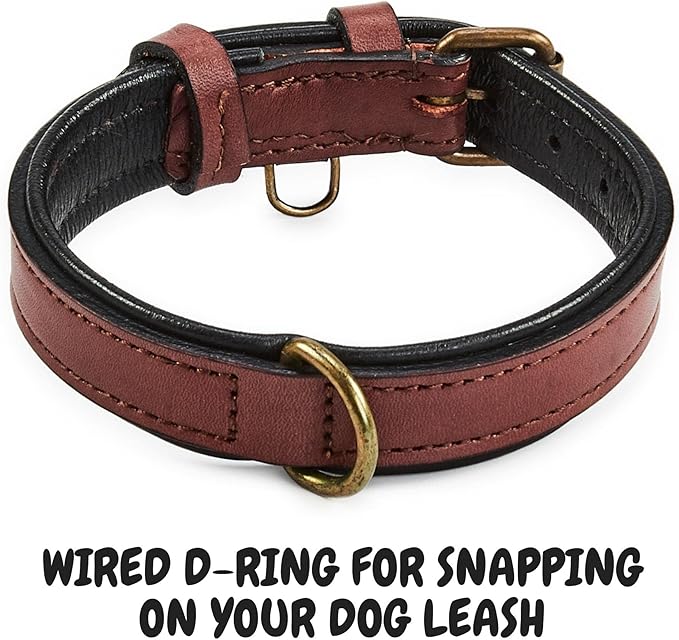 Real Leather Dog Collar Padded Soft Interiors with Premium Vintage Look Handcrafted Heavy Duty with Tag Ring for Small Medium and Large Pets (Small (1" Wide for 10.75" - 13.75" Neck), Oxblood)