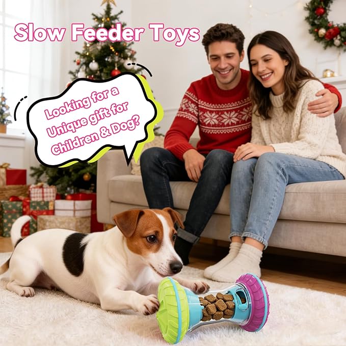 MateeyLife Interactive Dog Roller Puzzle Toy, Durable Dumbbell Dog Toys to Keep Them Busy | Adjustable Treat Dispensing Dog Toys, Slow Feeder & Silent Rolling for Apartment, Purple