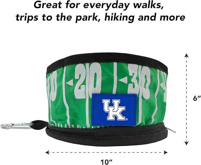 Pets First NCAA Kentucky Wildcats Collapsible Dog Travel Bowl, Food and Water Bowl for Dogs & Cats. Lightweight Leak-Proof Pet Bowl for Travel with Football Field & Pebble-Grain Design