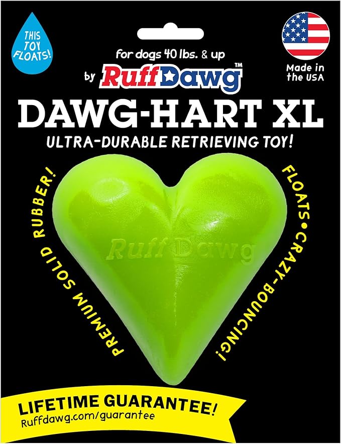 Ruff Dawg Dawg-Hart XL – Heart Shaped Rubber Toy – Floating & Bouncing Fetch Toy for Aggressive Chewers – Interactive & Fun – Neon Colors for Outdoor Play