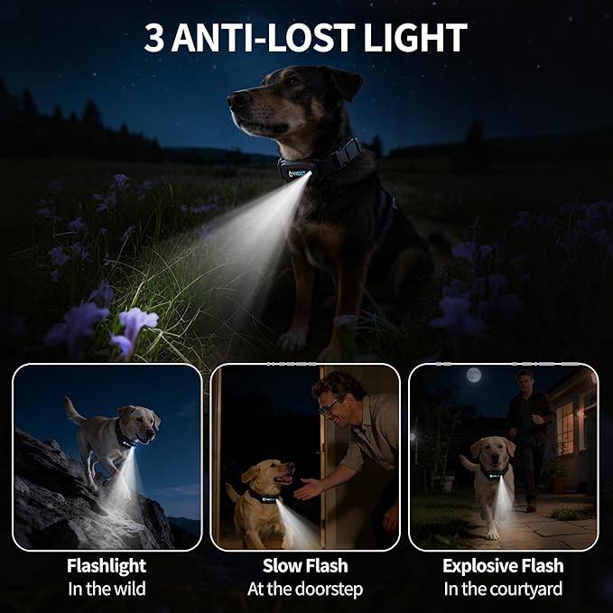 ABBIDOT Dog Shock Collar, 4100FT Dog Training Collar with Remote，IPX7 Waterproof Rating，6 Training Modes (Beep, Vibration, Safe Shock), Enhanced Night Light, Rechargeable E-Collar for Dogs 10-120 lbs