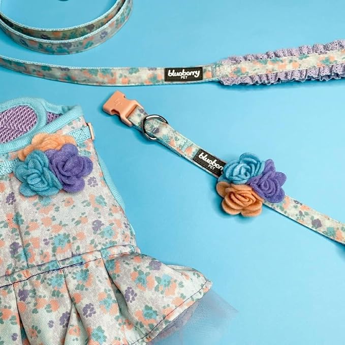 Blueberry Pet Dog Collar for Large Dogs, Lovely Floral Print in Lavender, Pink Girl Dog Collars, Adjustable Large Dog Collar with Detachable Flower, Stylish Dog Collars for Big Dogs
