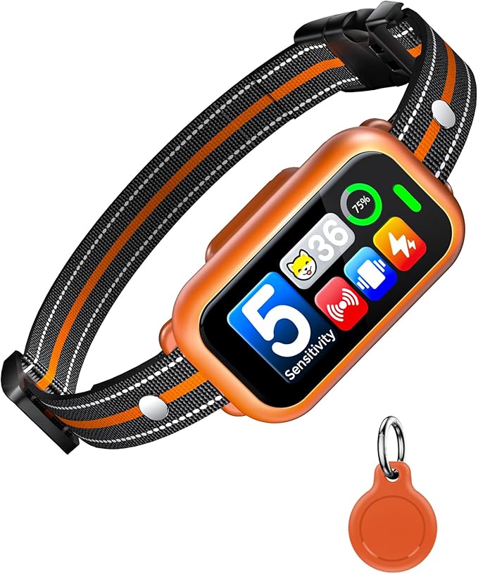 Upgraded Dog Bark Collar, Smart AI Barking Collar with 5 Modes & 5 Adjustable Sensitivity & Bark Counter, Waterproof Activated Shock Collar for Small Medium Large Dogs 8-150lbs with AirTag Case
