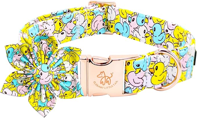 Elegant little tail Dog Collar- Cute Duck Dog Collar with Flower for Medium Dogs, Female Adjustable Cotton Summer Pet Flower Puppy Collars for Small Medium Large Dogs