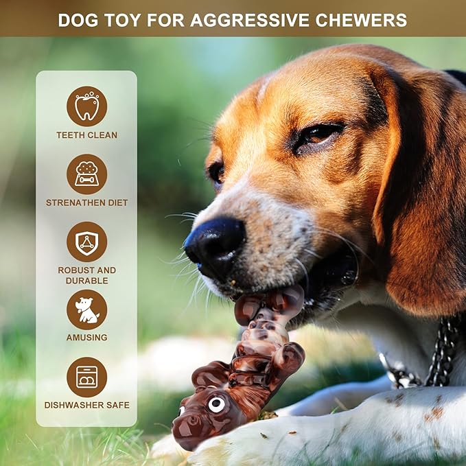 ASIDE Dog Toys for Aggressive Chewers,Dog Chew Toys for Large Dogs,Tough Dog Toys,Indestructible Dog Toys,Dog Toys for Medium Large Dogs Breed, Real Bacon Flavor (Brown)