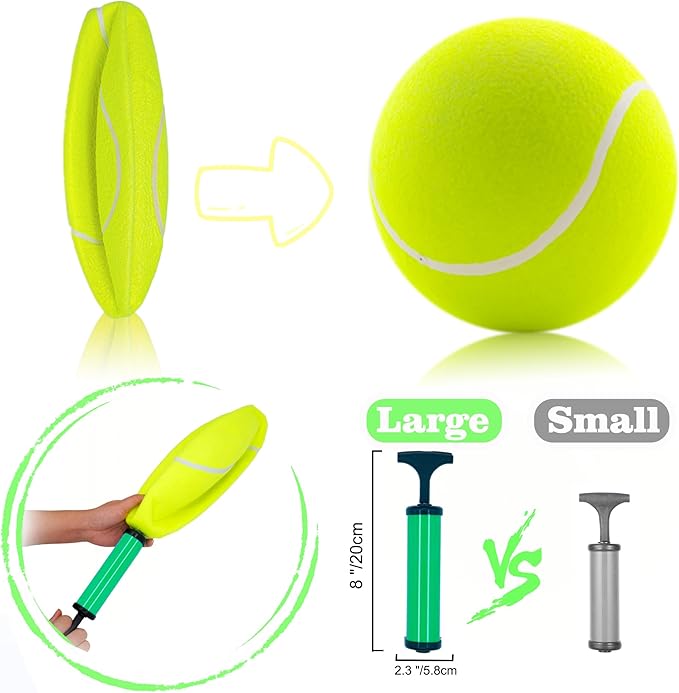 Large Dog Tennis Ball - Giant 9.5" Interactive Puzzle Toy With Pump and Needle for Small, Medium, Large Dogs (Yellow)