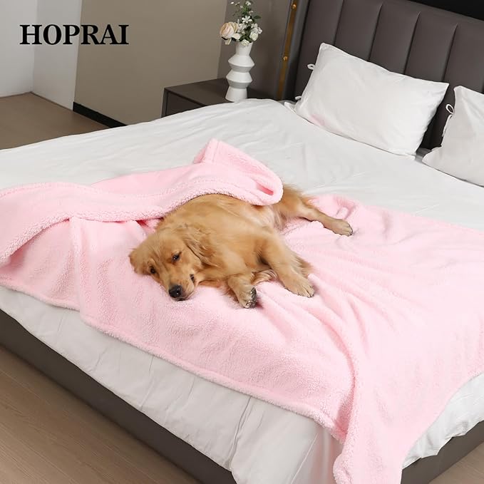 Waterproof Pet Blanket for Medium Large Dogs Washable Fluffy Thick Jacquard Shag Fleece Warm Sherpa Pet Blanket Cats Puppy Couch Protection (Pink XL57*85inches)