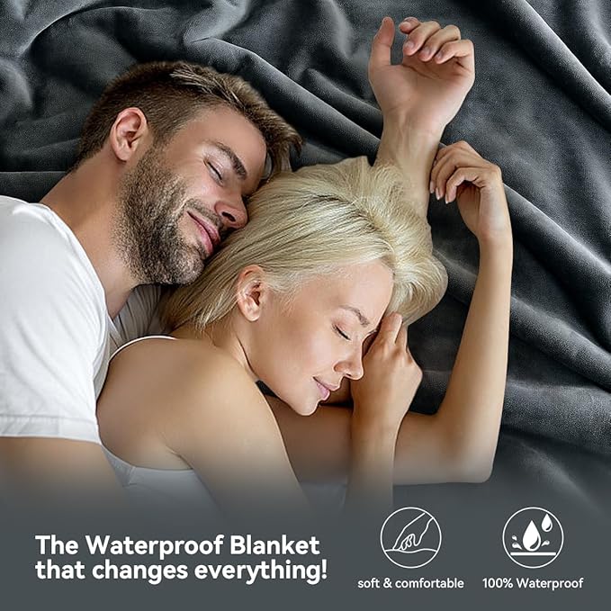 Waterproof Blanket - Travel Blankets Stain Proof, Absorbent, Leakproof, Reversible, Plush Cozy & Washable - Waterproof Couch Cover Ideal for Bed/Couch, Dogs/Cats (80"x90", Silver Gray/Dark Gray)