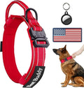 AUBELL Reflective Tactical Dog Collar,Adjustable Military Heavy Duty K9 Collars with Handle and Quick Release Metal Buckle Great for Medium Dogs, with Airtag Case and 2 Patches (Red,M)