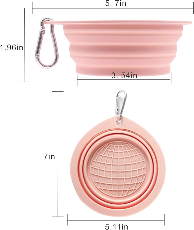 3-Pack Collapsible Dog Bowls - Non-Slip Silicone Pet Travel Bowls with Carabiner, Food-Grade Portable Feeder (5.11in Top/3.54in Base), Concentric Ring Texture - Green+Purple+Pink Set