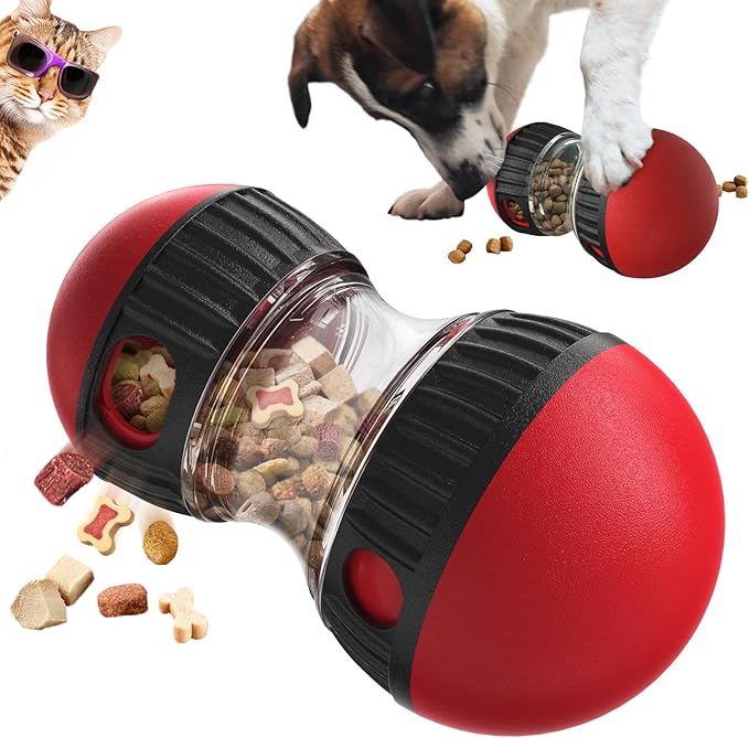 GOLDROC Interactive Dog & Cat Puzzle Feeder Toy, Adjustable Slow Feeding Treat Dispenser for Mental Stimulation, Enrichment Toy for Small to Medium Pets (Black-Red)
