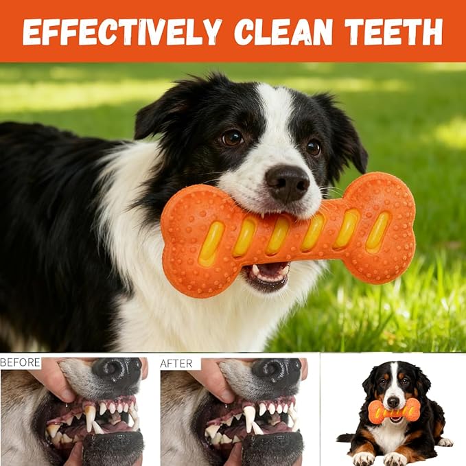 Dog Squeaky Toys for Aggressive Chewers,Dog Toys，Tough Durable Dogs Toys with Natural Rubber，Chewers for Small, Medium and Large Breeds Bone Toy