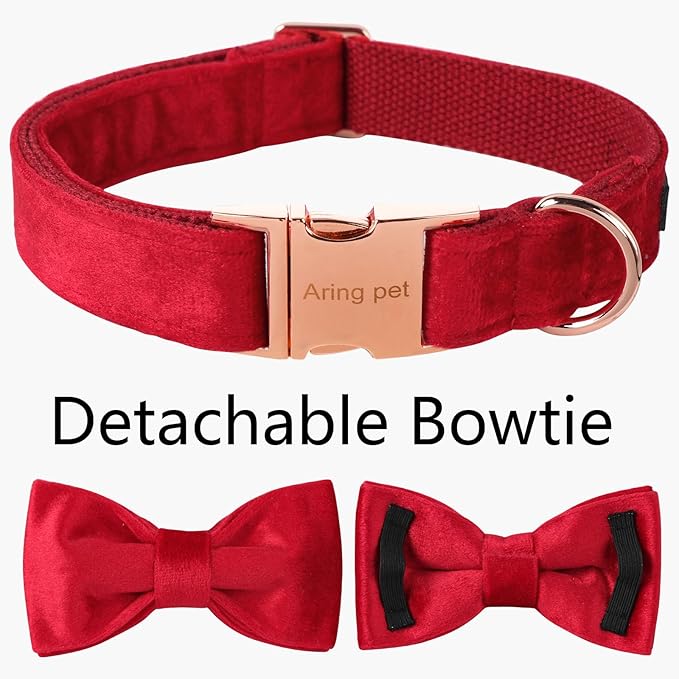 ARING PET Bowtie Dog Collar,Velvet Dog Collars with Removable Bowtie, Christmas Adorable Dog Collar,Medium.