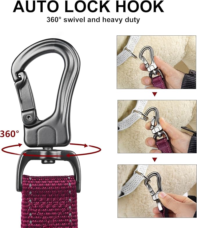 PetiFine 4FT Heavy Duty Dog Leash with Soft Padded Double Handle, Durable Strong Clasp Dog Leashes, Reflective Nylon Walking Lead for Large,Medium,Small Breed Dogs, Rose