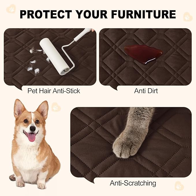 Smiry Reversible Waterproof Couch Covers for Sofa, Washable Dogs Couch Covers for 3 Cushion Sofa Pet Friendly, Water Resistant Furniture Protector Slipcover, Geometric (82"x102", Chocolate/Dark Grey)